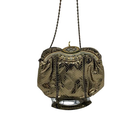 Vintage Snake Embossed with crystal embossing*Gorgeous kiss lock style crossbody - Picture 3 of 8